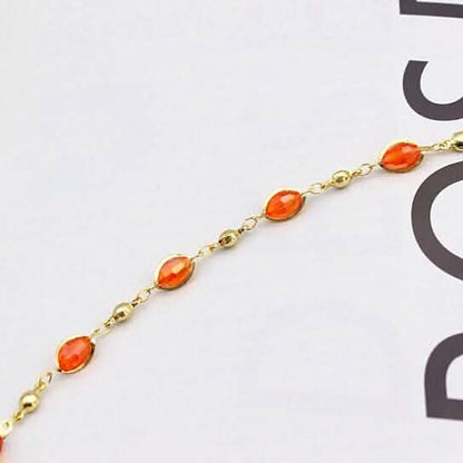 18K Gold Filled High Polish Finish Oval Crystal Ankle Bracelet