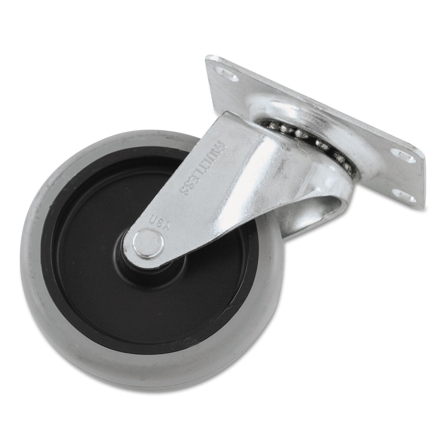 Rubbermaid Non-Marking Plate Casters, Swivel Mount Plate, 4" Wheel, Black/Gray