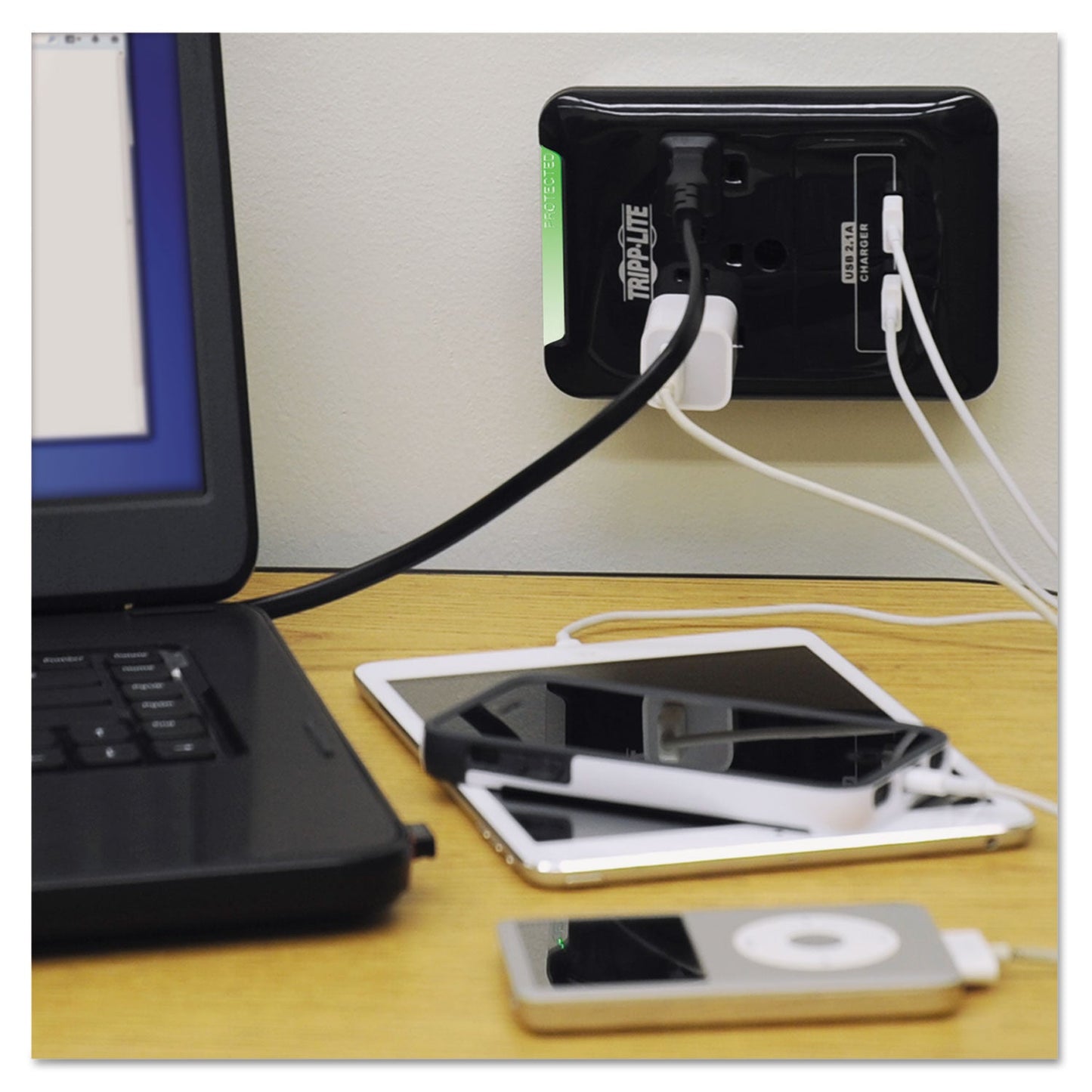 Tripp Lite Protect It! Surge Protector, 3 AC Outlets/2 USB Ports, 540 J, Black