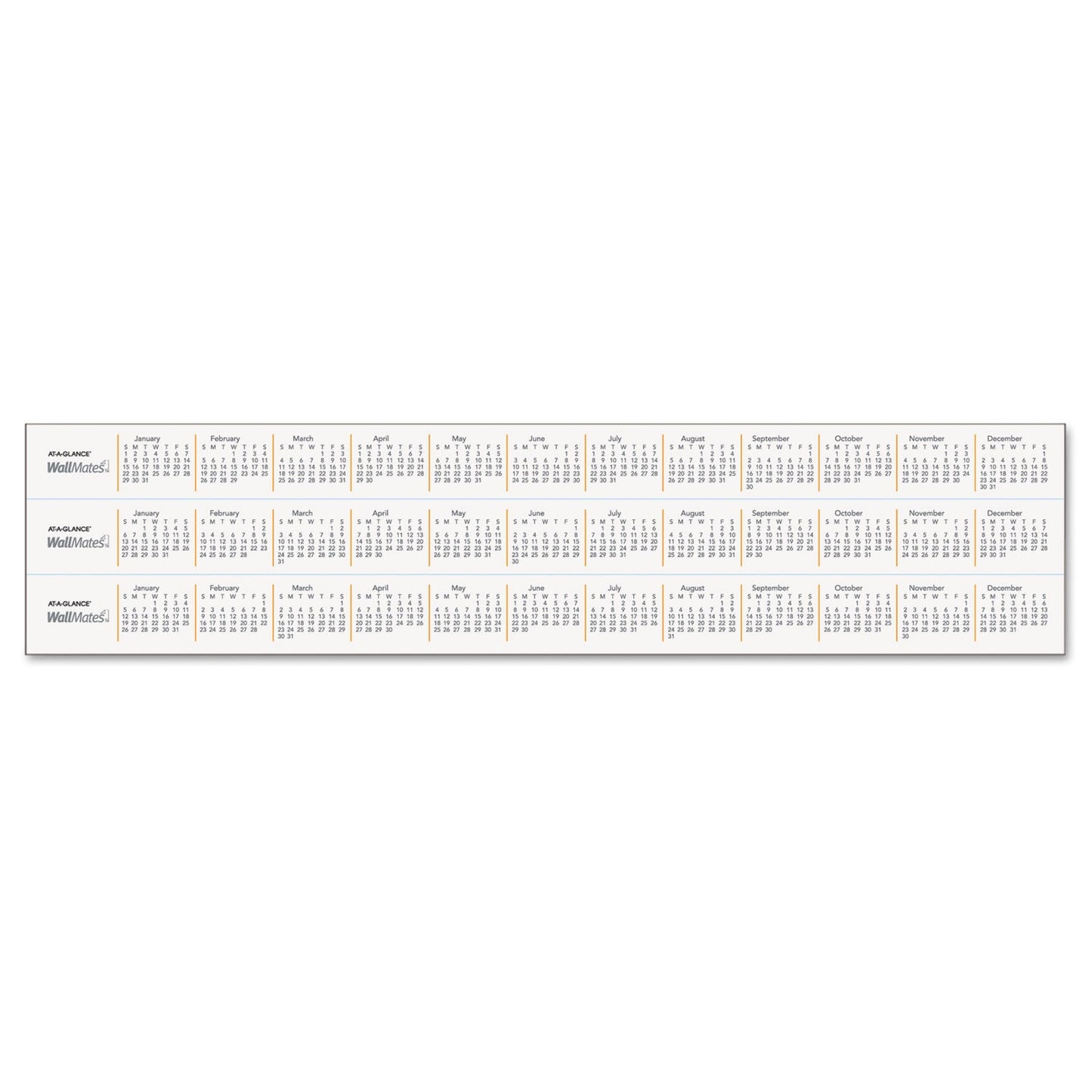 AT-A-GLANCE WallMates Self-Adhesive Dry Erase Monthly Planning Surfaces, 18 x 12, White/Gray/Orange Sheets, Undated