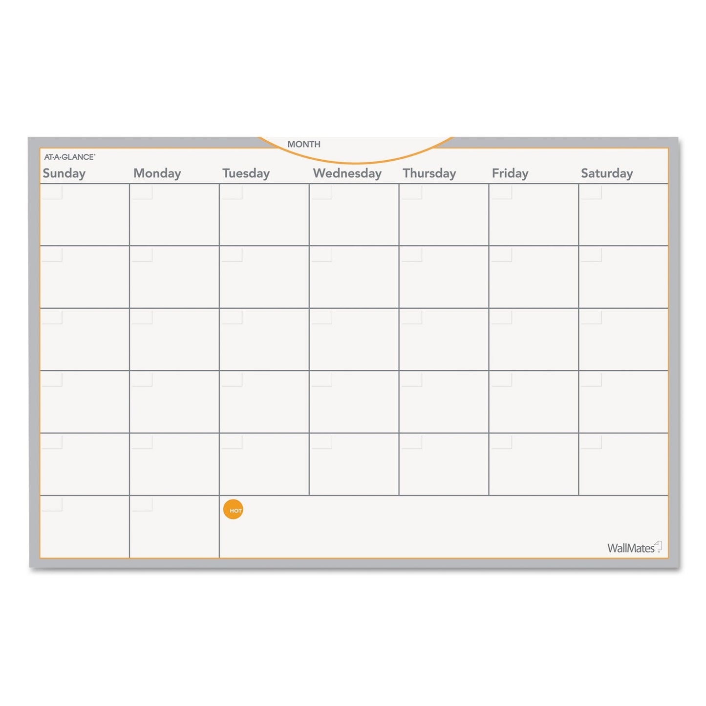 AT-A-GLANCE WallMates Self-Adhesive Dry Erase Monthly Planning Surfaces, 18 x 12, White/Gray/Orange Sheets, Undated