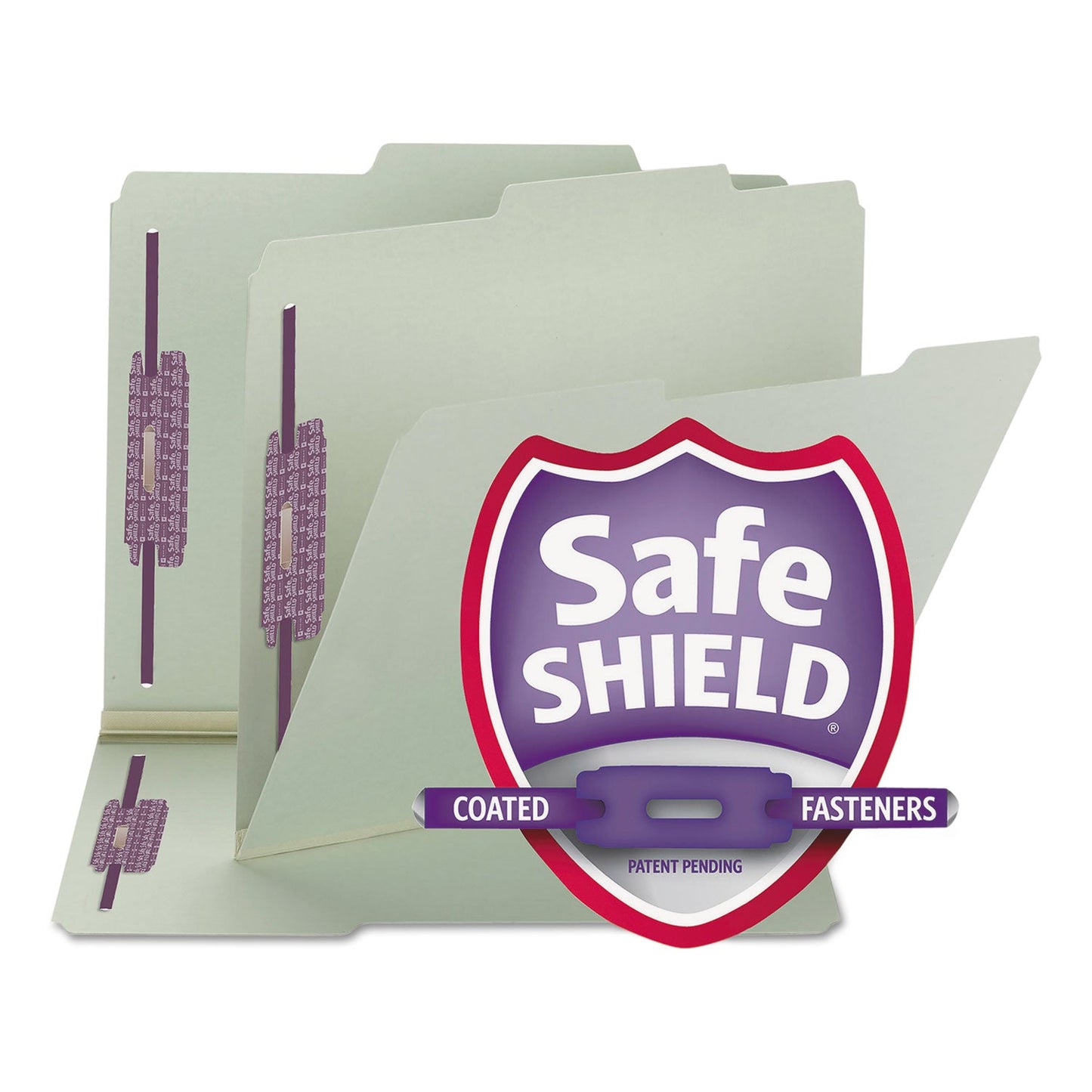 Smead Recycled Pressboard Folders with Two SafeSHIELD Coated Fasteners, 1" Expansion, 2/5-Cut: R of C, Letter, Gray-Green, 25/Box