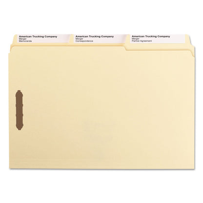 Smead SuperTab Reinforced Guide Height Fastener Folders, 2 Fasteners, Legal Size, 11-pt Manila Exterior, 50/Box