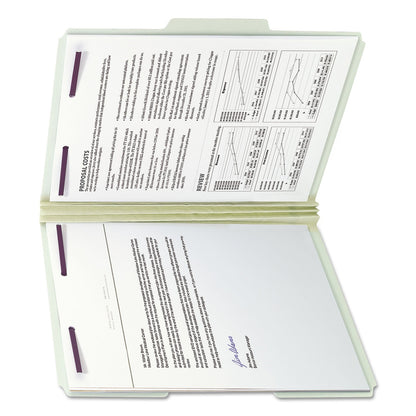 Smead Recycled Pressboard Folders with Two SafeSHIELD Coated Fasteners, 3" Expansion, 1/3-Cut Tab, Letter Size, Gray-Green, 25/Box