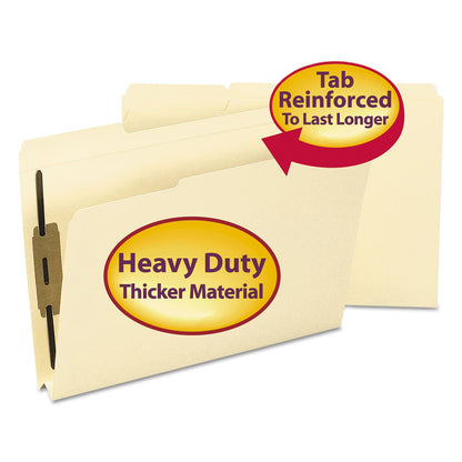 Smead Top Tab Manila Expansion Fastener Folders, 1.5" Expansion, 2 Fasteners, Legal Size, Manila Exterior, 50/Box