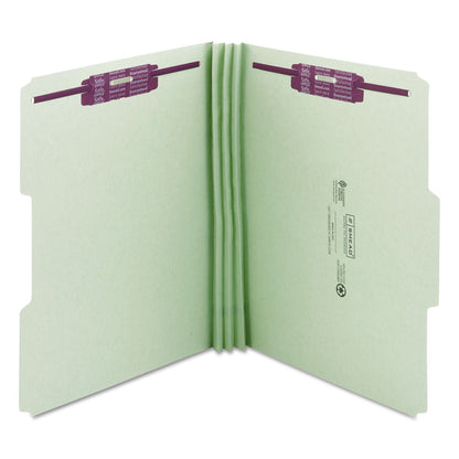 Smead Recycled Pressboard Folders with Two SafeSHIELD Coated Fasteners, 3" Expansion, 1/3-Cut Tab, Letter Size, Gray-Green, 25/Box