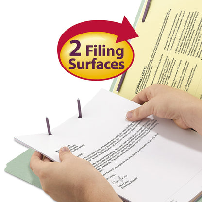 Smead Recycled Pressboard Folders with Two SafeSHIELD Coated Fasteners, 2" Expansion, 1/3-Cut Tab, Letter Size, Gray-Green, 25/Box