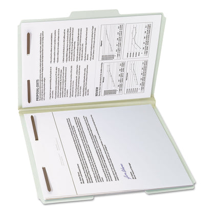 Smead 100% Recycled Pressboard Fastener Folders, Letter Size, 1" Expansion, Gray-Green, 25/Box