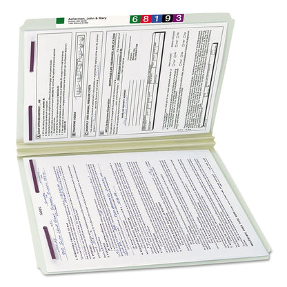 Smead Recycled Pressboard Folders with Two SafeSHIELD Coated Fasteners, 2" Expansion, Straight Tab, Legal Size, Gray-Green, 25/Box