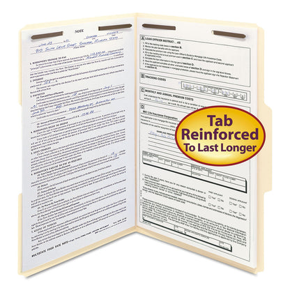 Smead Top Tab Fastener Folders, 1/3-Cut Tabs: Assorted, 2 Fasteners, Legal Size, 11-pt Manila Exterior, 50/Box