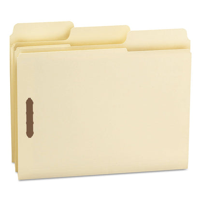 Smead SuperTab Reinforced Guide Height Fastener Folders, 2 Fasteners, Letter Size, 11-pt Manila Exterior, 50/Box