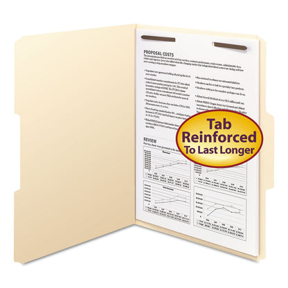 Smead Top Tab Fastener Folders, 1/3-Cut Tabs: Assorted, 1 Fastener, Letter Size, 11-pt Manila Exterior, 50/Box