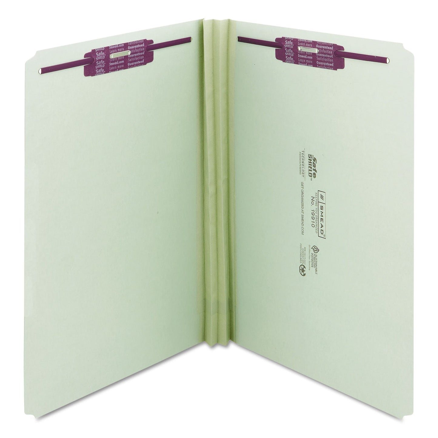 Smead Recycled Pressboard Folders with Two SafeSHIELD Coated Fasteners, 2" Expansion, Straight Tab, Legal Size, Gray-Green, 25/Box