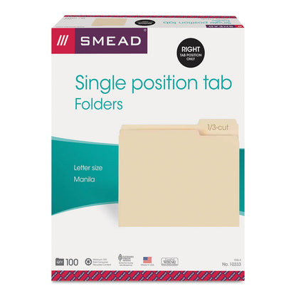 Smead Manila File Folders, 1/3-Cut Tabs: Right Position, Letter Size, 0.75" Expansion, Manila, 100/Box