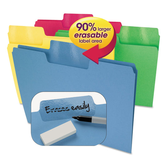 Smead Erasable SuperTab File Folders, 1/3-Cut Tabs: Assorted, Letter Size, 0.75" Expansion, Assorted Colors, 24/Pack