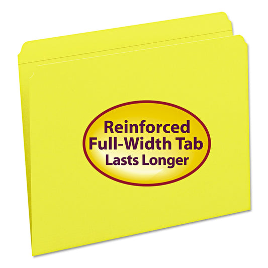Smead Reinforced Top Tab Colored File Folders, Straight Tabs, Letter Size, 0.75" Expansion, Yellow, 100/Box
