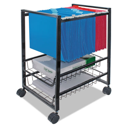 Advantus Mobile File Cart with Sliding Baskets, Metal, 2 Drawers, 1 Bin, 12.88" x 15" x 21.13", Black