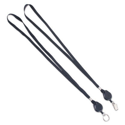 Advantus Lanyards with Retractable ID Reels, Metal Split Ring Fastener, 34" Long, Black, 12/Pack