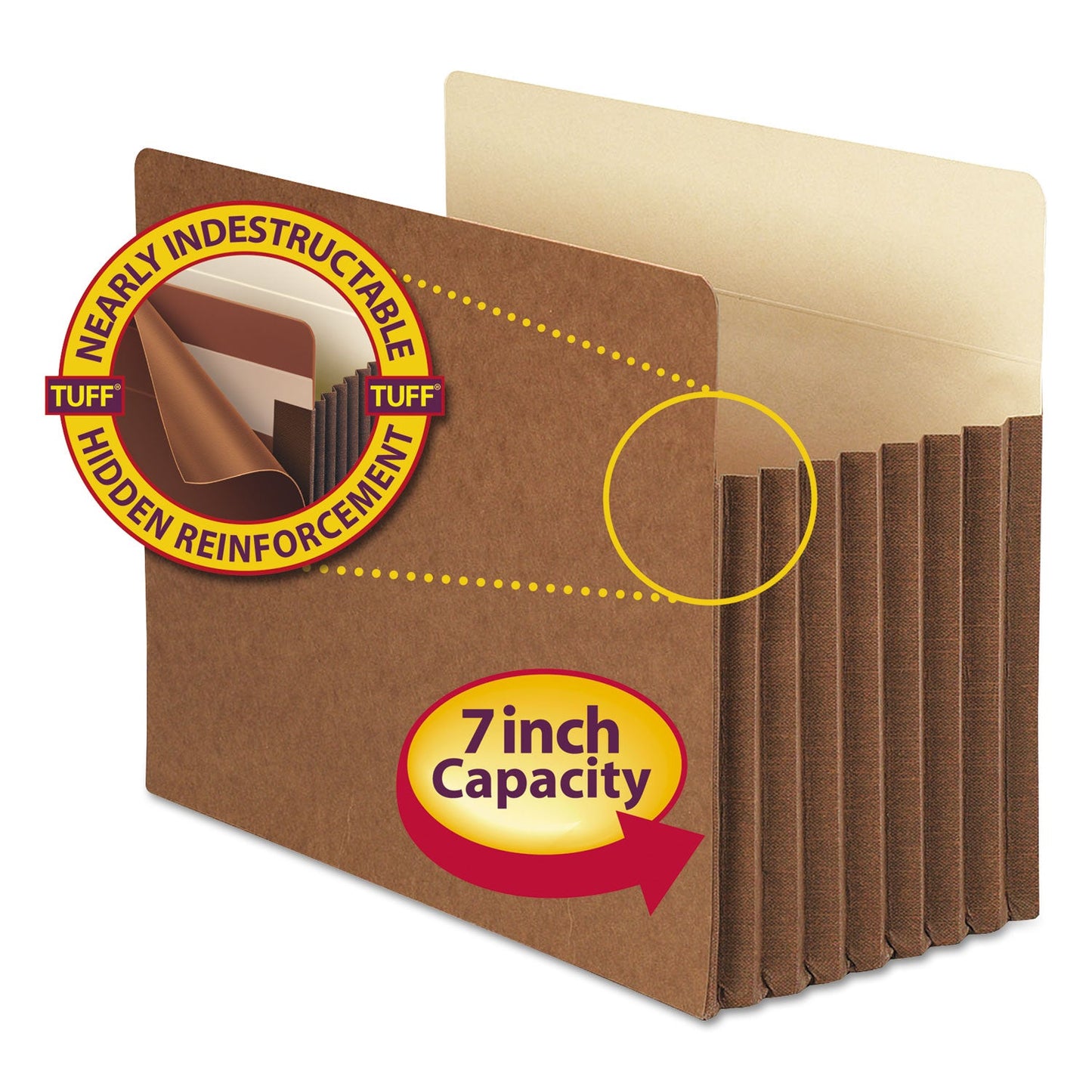 Smead Redrope TUFF Pocket Drop-Front File Pockets with Fully Lined Gussets, 7" Expansion, Letter Size, Redrope, 5/Box
