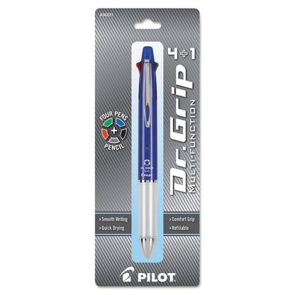Pilot Dr. Grip 4 + 1 Multi-Color Ballpoint Pen/Pencil, Retractable, 0.7 mm Pen/0.5 mm Pencil, Black/Blue/Green/Red Ink, Blue Barrel