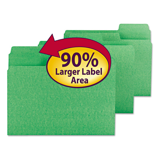 Smead SuperTab Colored File Folders, 1/3-Cut Tabs: Assorted, Letter Size, 0.75" Expansion, 11-pt Stock, Green, 100/Box