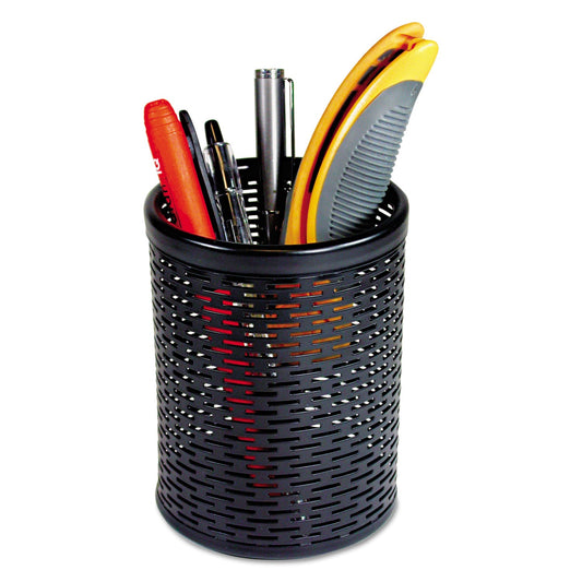 Artistic Urban Collection Punched Metal Pencil Cup, 3.5" Diameter x 4.5"h, Black