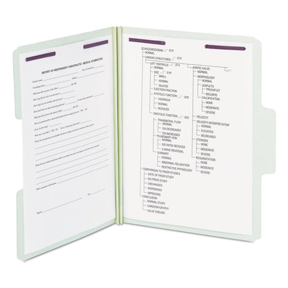 Smead SuperTab Pressboard Fastener Folders with SafeSHIELD Coated Fasteners, 2 Fasteners, Letter Size, Gray-Green Exterior, 25/Box