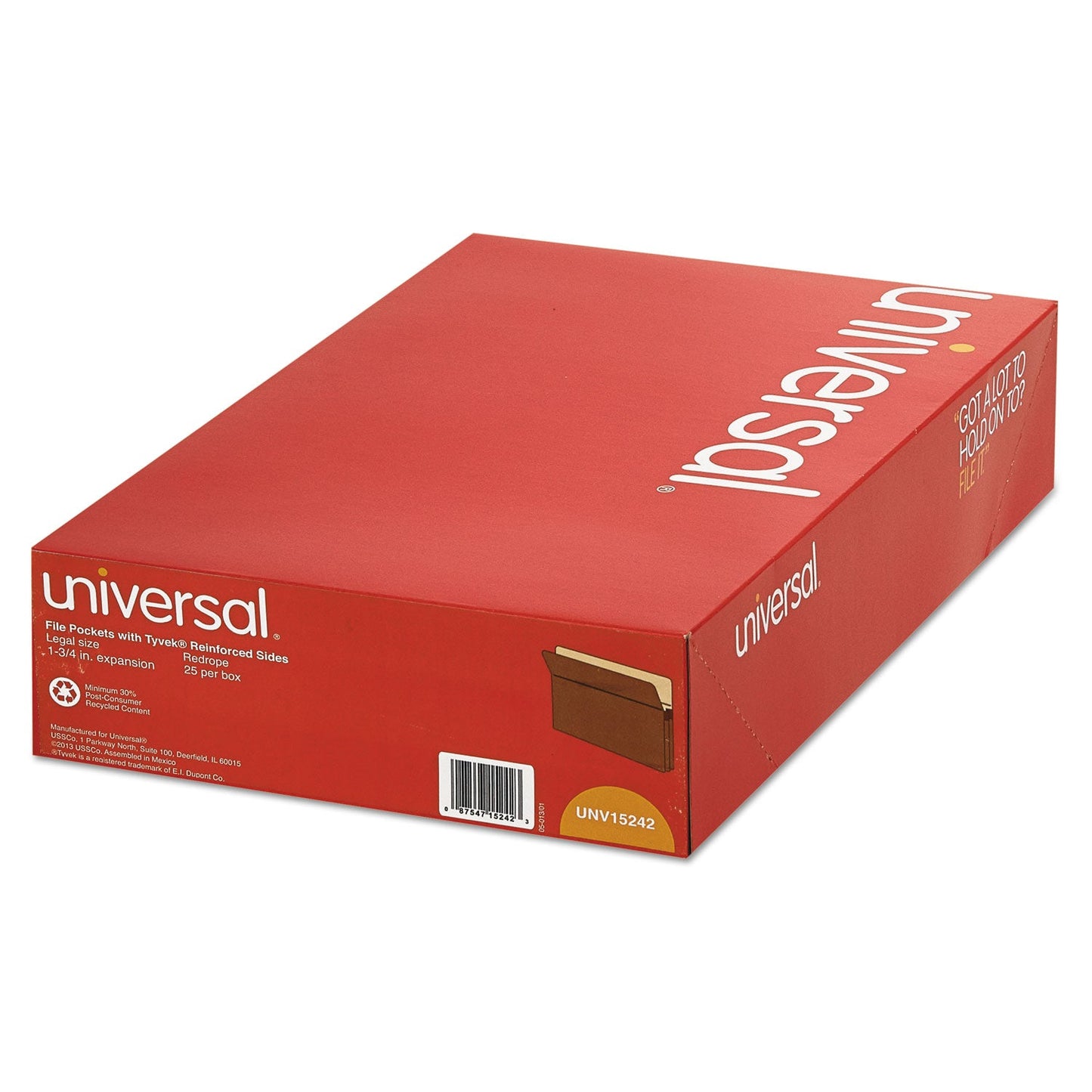 Universal Redrope Expanding File Pockets, 1.75" Expansion, Legal Size, Redrope, 25/Box