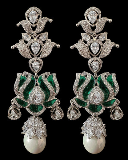 DER811 Lotus Cz earrings -Green  ( READY TO SHIP )