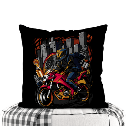 Motorcycle-Themed Double-Sided Square Pillow
