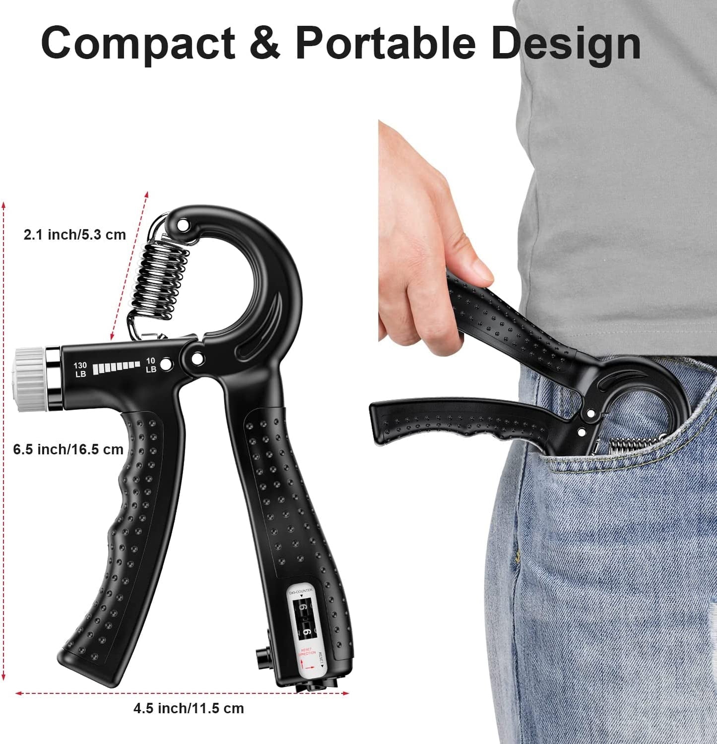 KDG Hand Grip Strengthener 2 Pack Adjustable Resistance 10-130 Lbs Forearm Exerciser，Grip Strength Trainer for Muscle Building and Injury Recovery for Athletes