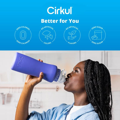 Cirkul 32Oz. Periwinkle Stainless Steel Water Bottle Starter Kit with Blue Lid, 2 Flavor Cartridges (1 Lifesip Blackberry Blueberry and 1 Gosip Berry Blue Punch), Zero Calories and No Sugar