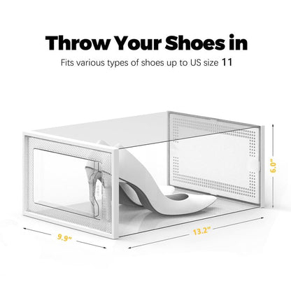 X-Large Shoe Storage Box Fit Size 11, Clear Plastic Stackable Shoe Organizer for Closet, Space Saving Foldable Shoe Rack Sneaker Container Bin Holder, 12 Pack Clear