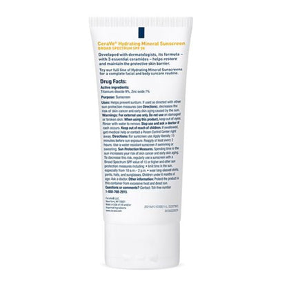 Sunscreen CeraVe® Hydrating Mineral Sunscreen Face SPF 50 Lotion 2.5 oz. Tube 60600051495