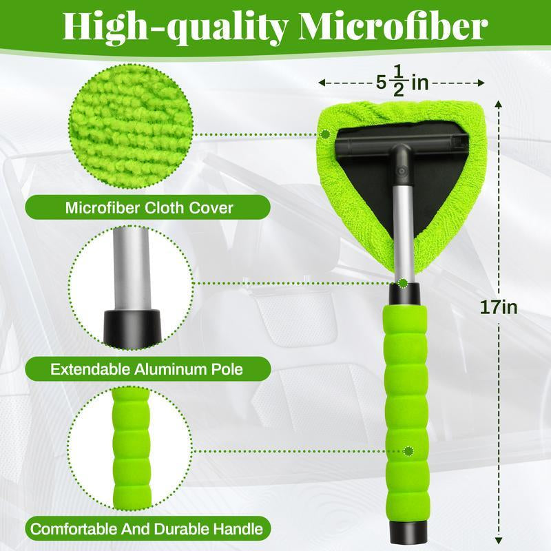 LEIBOO Windshield Cleaning Tool, Microfiber Car Window Cleaner with 3 Reusable and Washable Microfiber Pads and Extendable Handle - Christmas Gift!