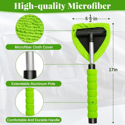 LEIBOO Windshield Cleaning Tool, Microfiber Car Window Cleaner with 3 Reusable and Washable Microfiber Pads and Extendable Handle - Christmas Gift!