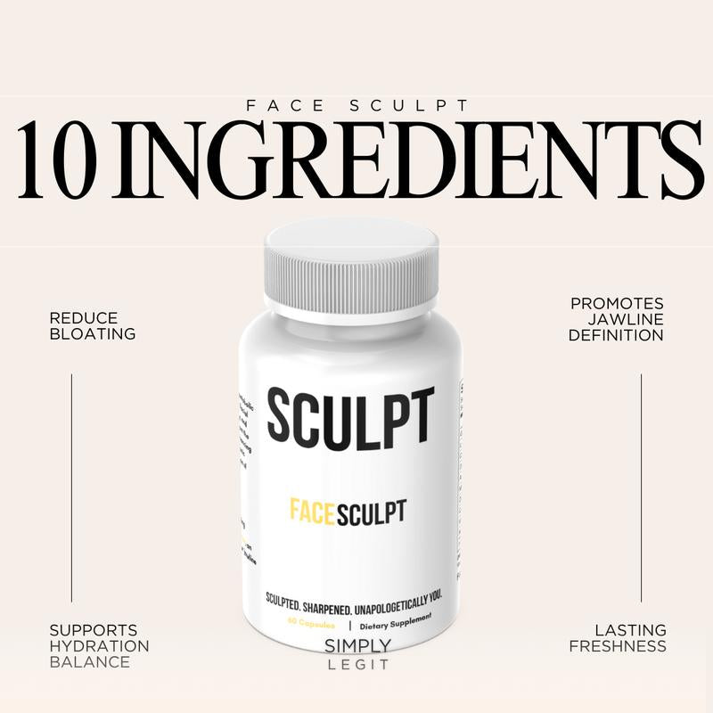 Face Sculpt - Daily Debloat Supplement with Collagen Type I & III Vitamin C Hyaluronic Acid for Skin Structure Elasticity Hydration and Energy Support