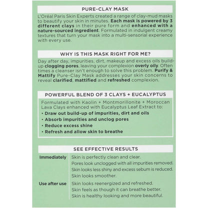 2-Pack: L'Oréal Paris Skincare Pure-Clay Face Mask with Eucalyptus for Oily and Shiny Skin to Purify and Matify