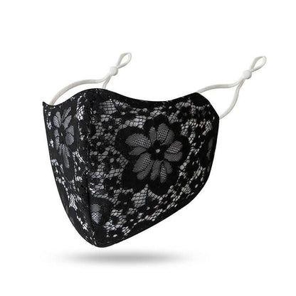 2-Pack: Reusable Washable Fitted Black and White Lace Face Mask