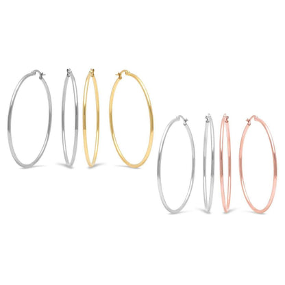 2-Pairs: Stainless Steel 50mm Hoop Earring Set