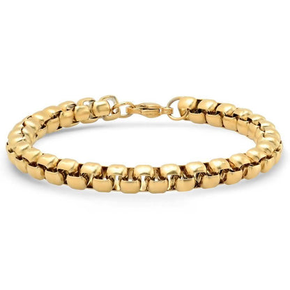 2-Piece: Green Agate Beaded and 18k Gold Plated Box Link Bracelet Set
