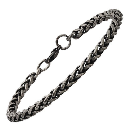 2-Piece: Men's Oxidized Stainless Steel Wheat Chain Necklace and Bracelet Set