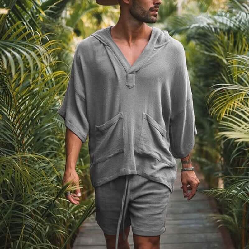2-Piece Set: Men's Tracksuit Tennis Shirt Shorts and T Shirt Set Set Solid Color V Neck