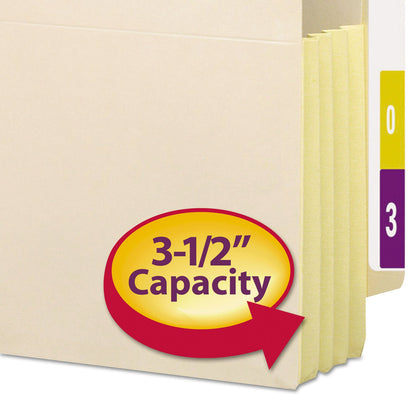 Smead Manila End Tab File Pockets with Tyvek-Lined Gussets, 3.5" Expansion, Legal Size, Manila, 10/Box