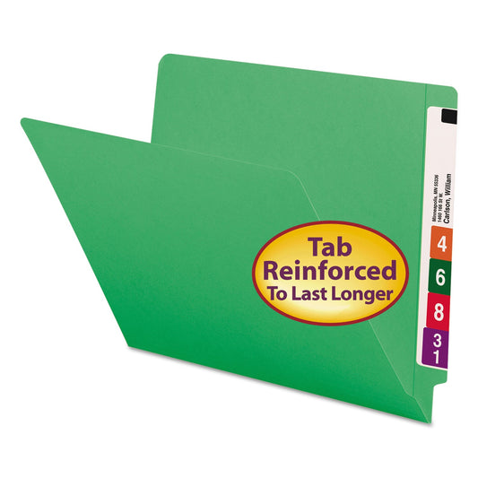 Smead Shelf-Master Reinforced End Tab Colored Folders, Straight Tabs, Letter Size, 0.75" Expansion, Green, 100/Box