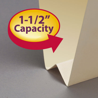 Smead Manila End Tab W-Fold Fastener Folders with Reinforced Tabs, 14-pt Stock, 2 Fasteners, Letter Size, Manila Exterior, 50/Box