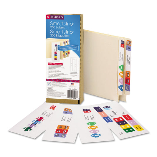 Smead Color-Coded Smartstrip Refill Label Forms, Inkjet Printer, Assorted, 1.5 x 7.5, White, 250/Pack