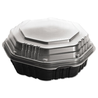 Dart OctaView Hinged-Lid Hot Food Containers, 31 oz, 9.55 x 9.1 x 3, Black/Clear, Plastic, 100/Carton