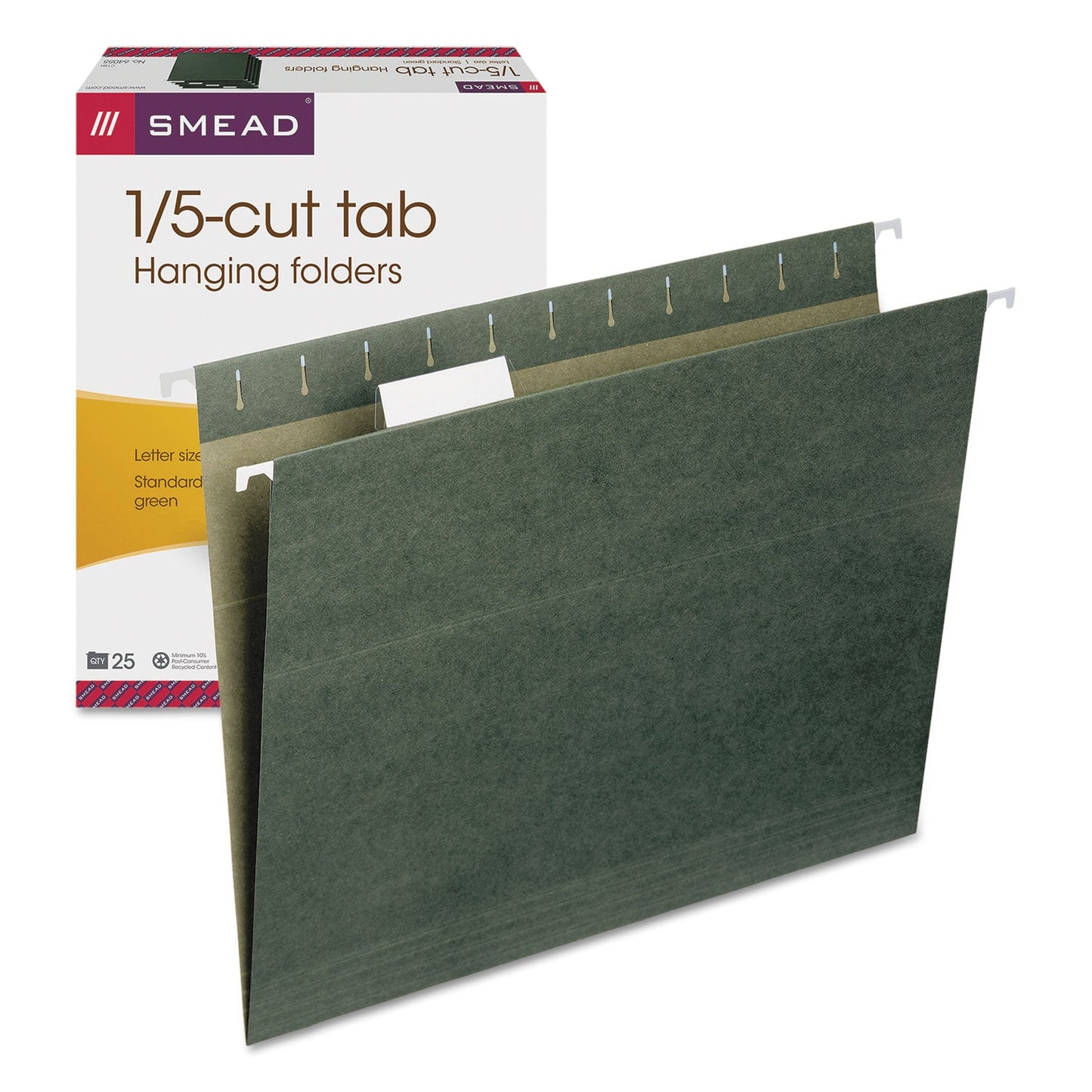 Smead Hanging Folders, Letter Size, 1/5-Cut Tabs, Standard Green, 25/Box