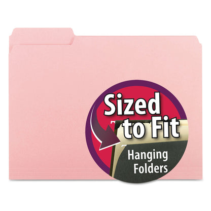 Smead Interior File Folders, 1/3-Cut Tabs: Assorted, Letter Size, 0.75" Expansion, Pink, 100/Box